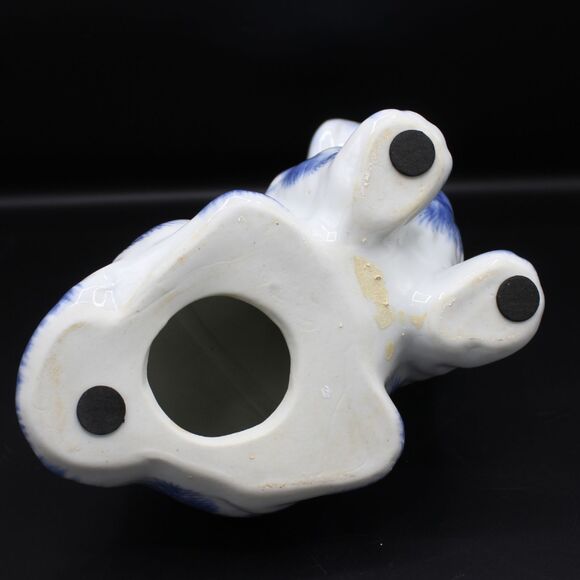 Vintage Blue White Ceramic Dog Figurine Glossy Glaze Cocker Basset Animal Decor - Picture 8 of 8